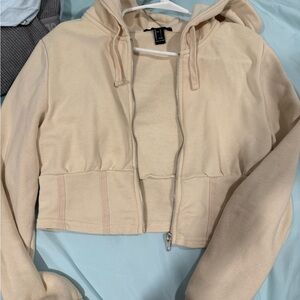 Cream Cropped Hoodie corset look